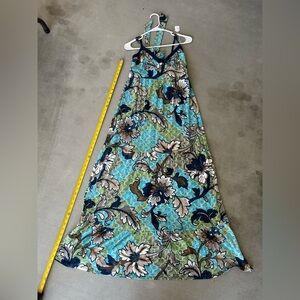 Floral Maxi Dress with Blue and Green Pattern